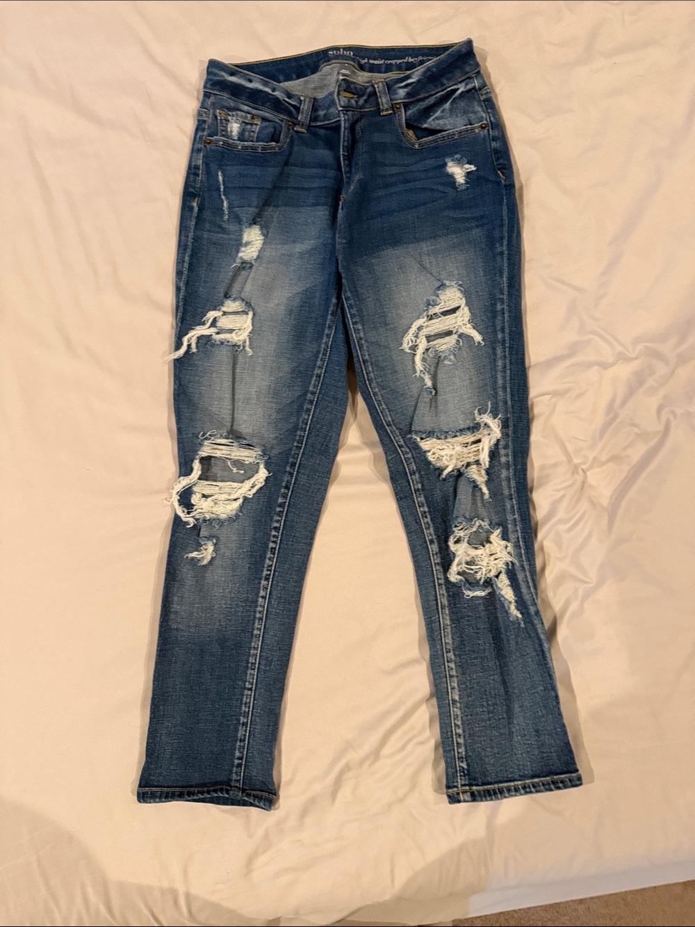 New York & Company Distressed Dark Blue Skinny Jeans